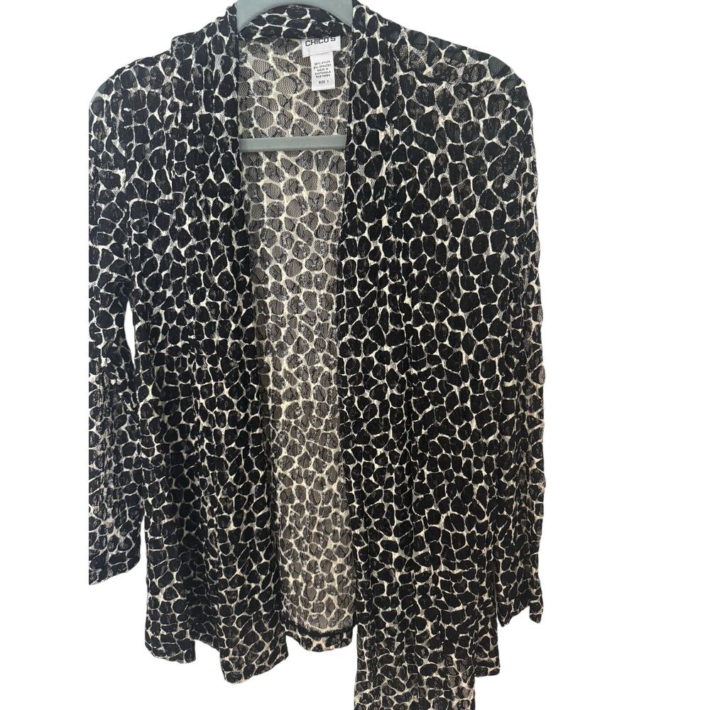 Chicos Open Cardigan Women Size 1 US (8-10) Black Marble Animal Print Stretch